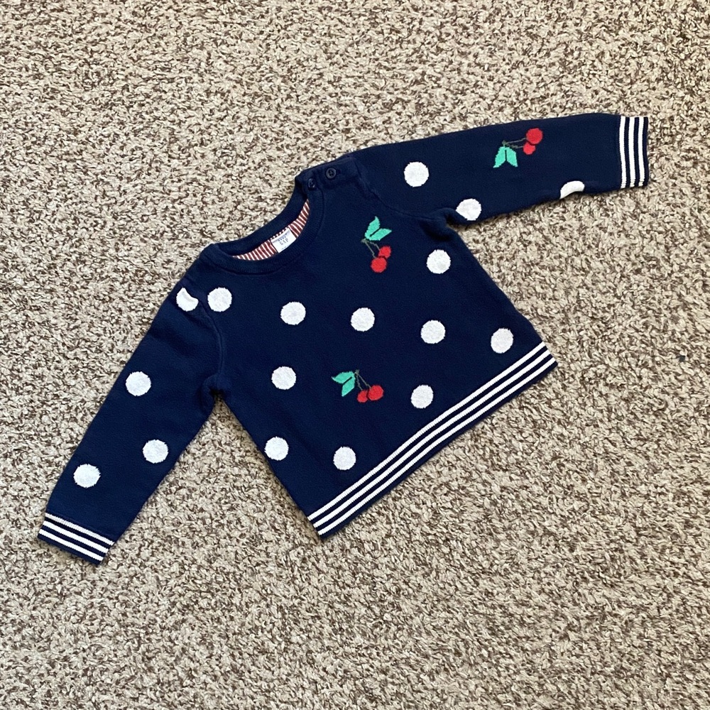 Baby Gap Navy Polka Dot Cherry Print Kids Sweater